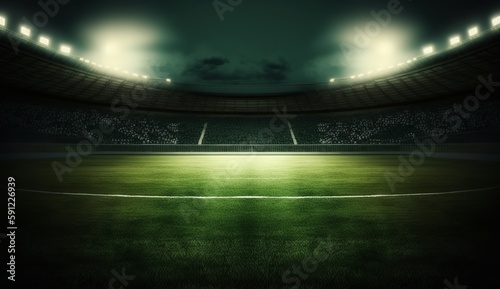 stadium evening match on the green grass field, Generative AI © rajesh