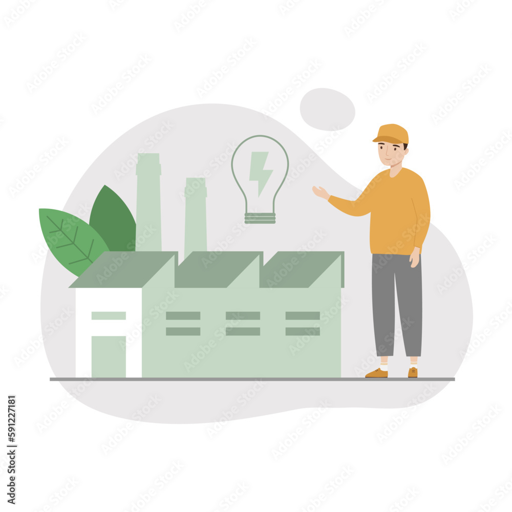 Clean industrial factory with renewable energy. Green energy industrial concept, clean production of electricity Clean industrial factory with renewable energy. Green energy industrial concept, clean production of electricity