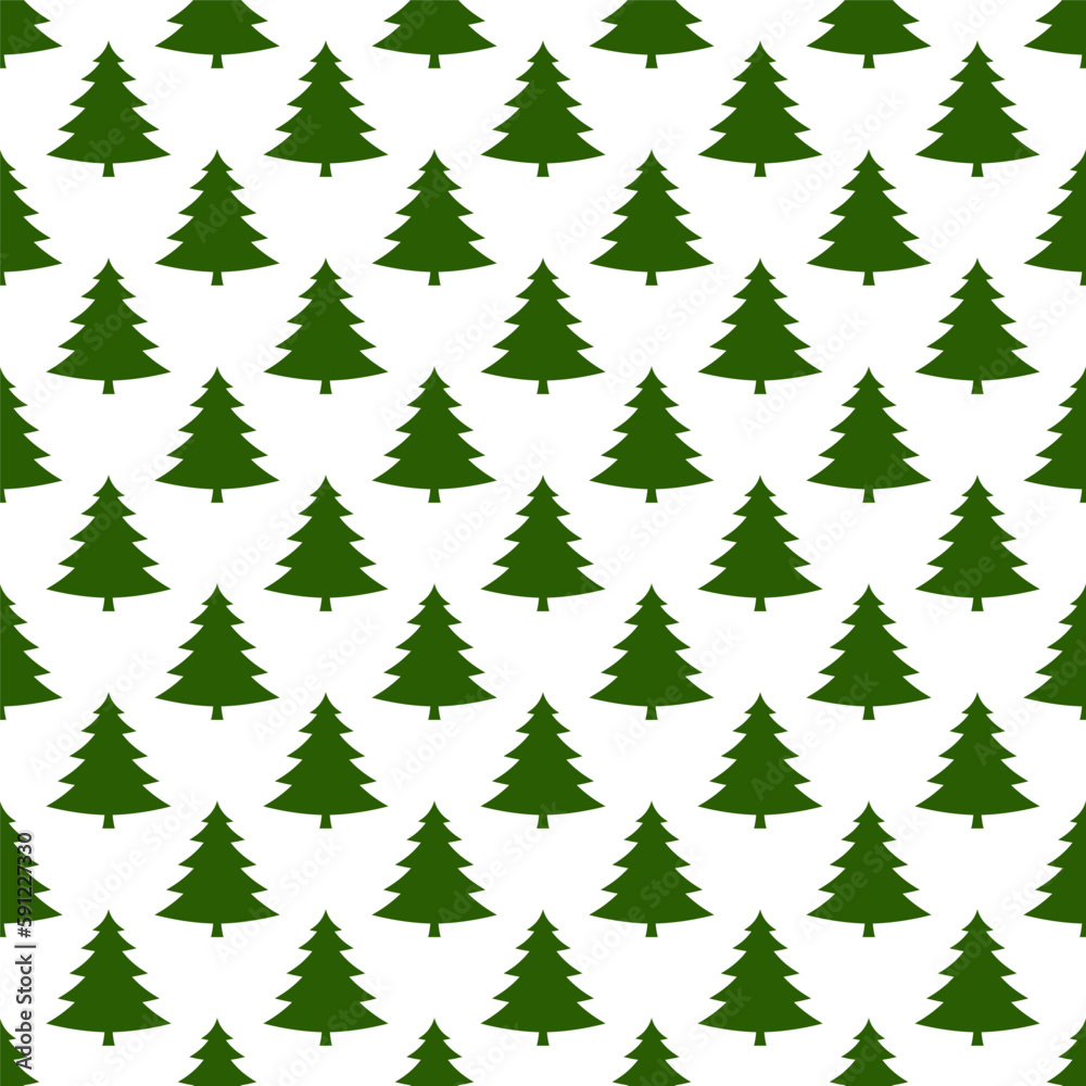 Small green Christmas trees isolated on white background. Cute monochrome seamless pattern. Vector simple flat graphic illustration. Texture.