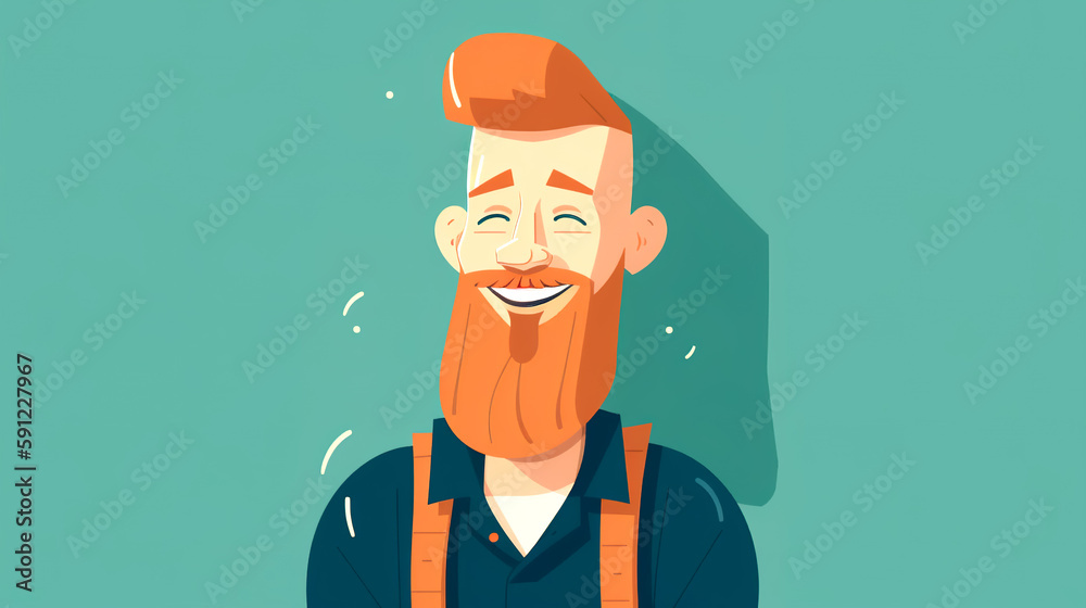 Illustration with a smiling man with a beard, generative AI.
