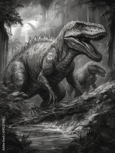 high Detailed Sketch of jurrassic dino  - generative ai photo