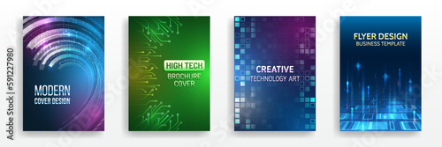 Hi-tech brochure flyer template. Abstract futuristic design concept. Technology background design, booklet, leaflet, annual report layout. Science cover design for business presentation.