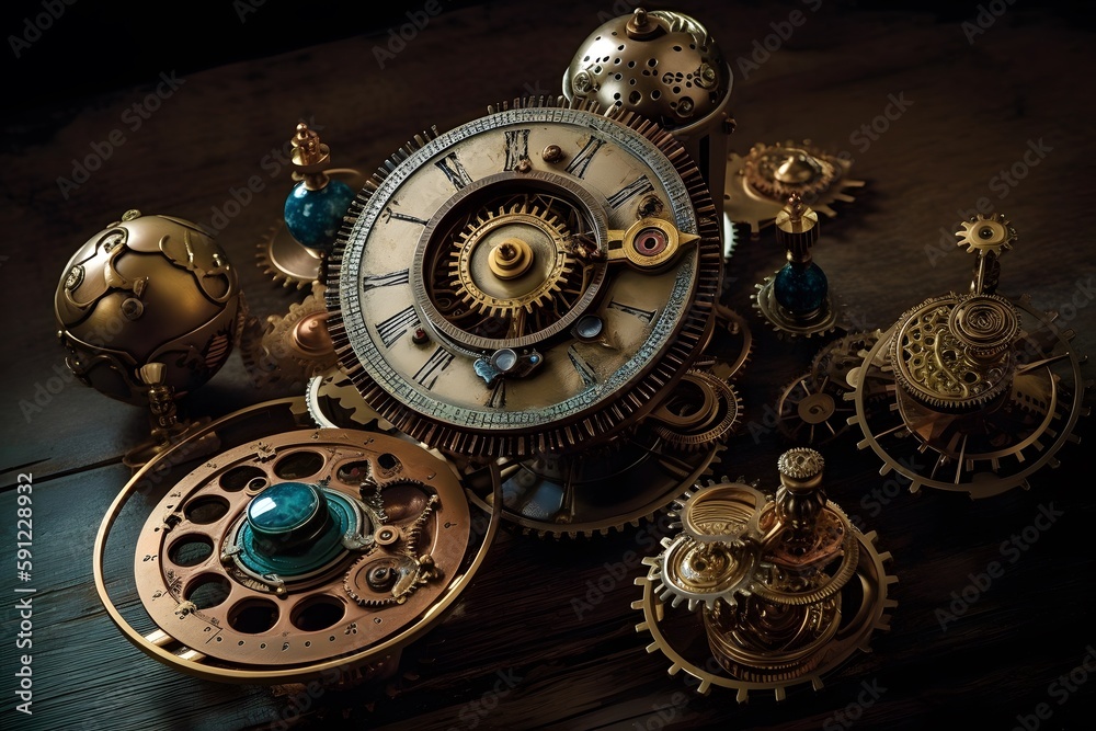 A steampunk-inspired solar system with gears and cogs as planets. Generative ai. A steampunk-inspired solar system with gears and cogs as planets. Generative ai.