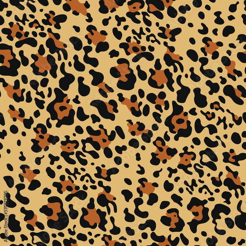  Yellow leopard pattern vector seamless print, modern design for clothes, paper, fabric