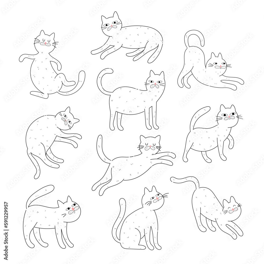 Funny cat outline vector collection