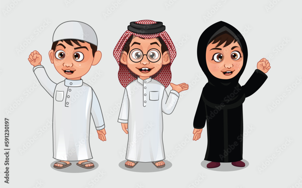 Arab children and woman character Vector illustration - Vector Arab children and woman character Vector illustration - Vector