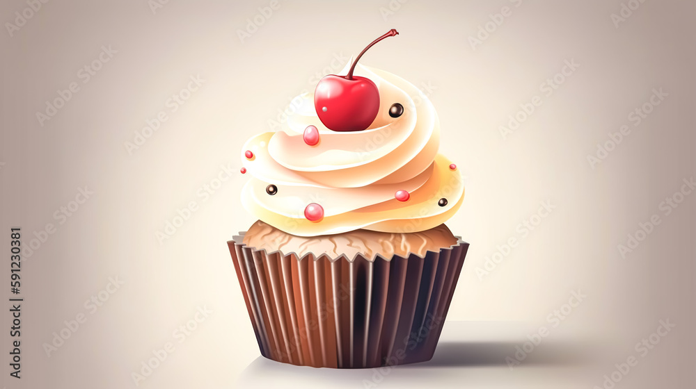 Cupcake decorated with whipped strawberry cream, generative AI. Cupcake decorated with whipped strawberry cream, generative AI.