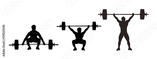 Set of weightlifting, weightlifter silhouette isolated photo
