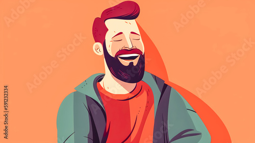 Illustration with a smiling man with a beard  generative AI.