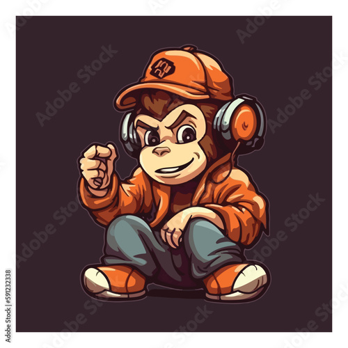 monkey mascot. esport logo design. cute little boy playing game
