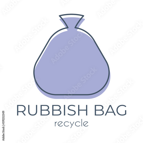 Simple minimalist purple rubbish bag icon on a white background