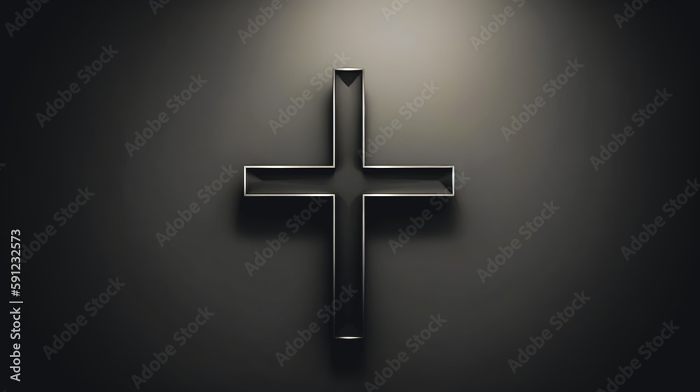 Christian Cross on a dark background, generative AI.