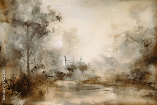 Abstract art, background design, vintage sepia-toned, moody, tonalism, densely textured. Generative AI