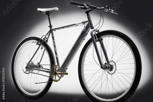 Closeup of black bicycle isolated on light background. Generative AI