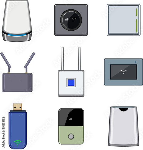 5g modem set cartoon vector illustration