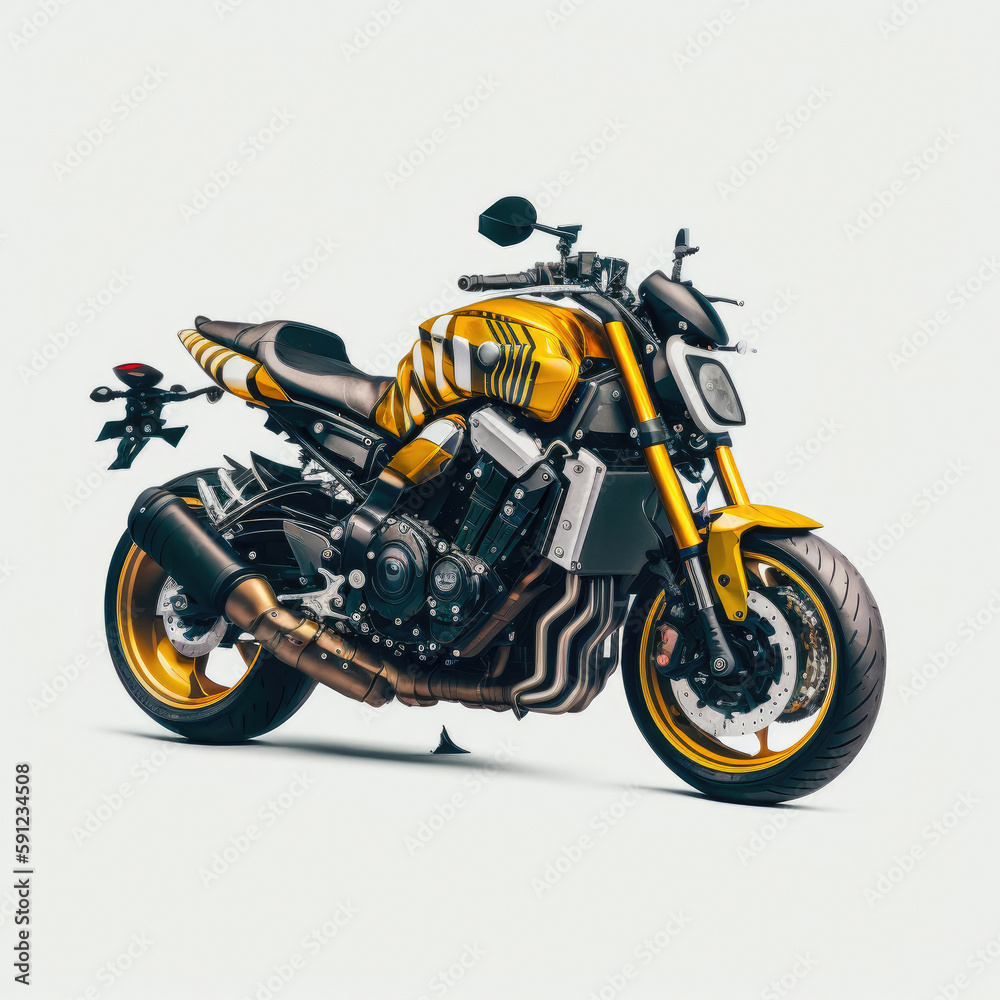 Yellow Motorcycle Isolated. Generative AI