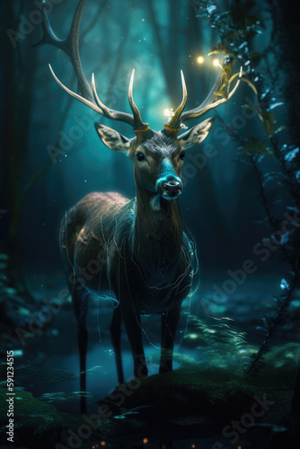   lowing deer in the forest  mythical. Generative AI