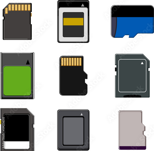 memory card set cartoon vector illustration