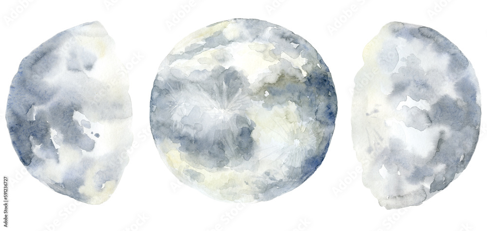 Moon Phase. Celestial Graphic. Watercolor Illustration.