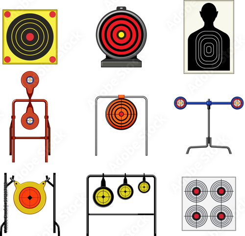 shooting target set cartoon vector illustration