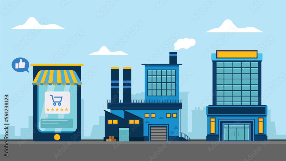Obraz premium Buildings - market electronic - factory - company illustration 