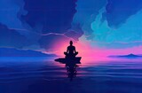 Tranquil Man Meditating on Ocean During Sunset (AI Generated).