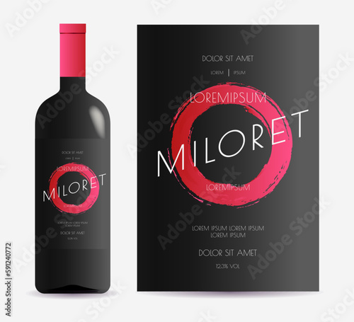 Vine label red circle texture on black background bottle mock up vector 10 eps