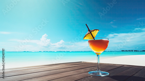 Cocktail on a tropical beach at Maldives. Retro style