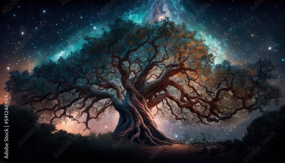 The majestic oak tree stood tall in the midst of a mystical forest Generative Ai