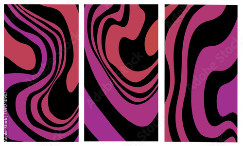 Illusion of deception with 3D effect. A set of patterns from multi-colored wavy lines of different thicknesses. Beautiful pattern of topographic lines. The luxury of nature in dark colors.