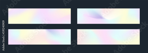 Holography banner set isolated on black background multicoloured for book, printing, poster, billboard, advertisement, packaging, brochure, collage, wallpaper. vector 10 eps