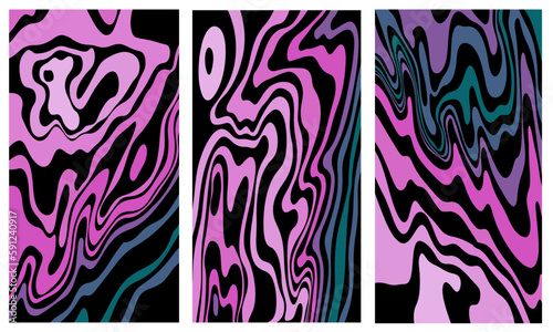 Illusion of deception with 3D effect. A set of patterns from multi-colored wavy lines of different thicknesses. Beautiful pattern of topographic lines. The luxury of nature in dark colors.