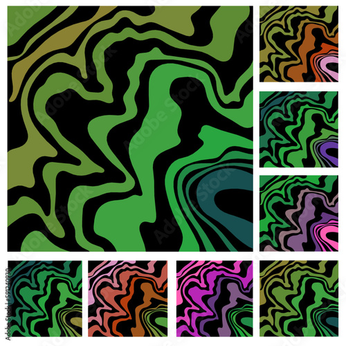 Illusion of deception with 3D effect. A set of patterns from multi-colored wavy lines of different thicknesses. Beautiful pattern of topographic lines. The luxury of nature in dark colors.