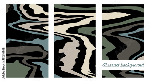 Illusion of deception with 3D effect. A set of patterns from multi-colored wavy lines of different thicknesses. Beautiful pattern of topographic lines. The luxury of nature in dark colors.