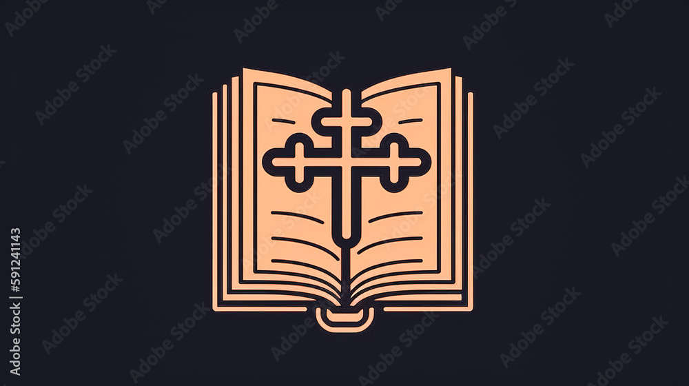 Illustration with Cross and holy bible, generative AI.