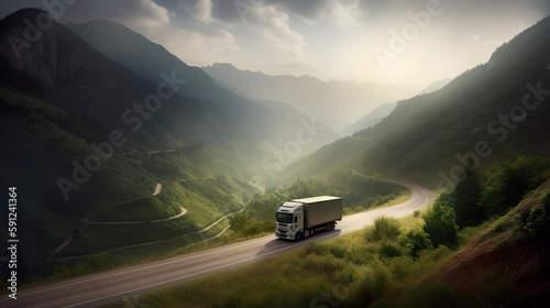 Cargo Truck on Open Highway from Aerial View © Dangubic