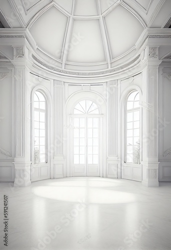 Classic empty clean white room with windows