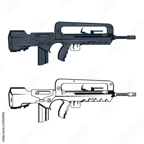 Weapon famas. Vector illustration of assault gun. Fire weapon images