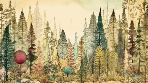 Enchanting coniferous forest. Generative AI