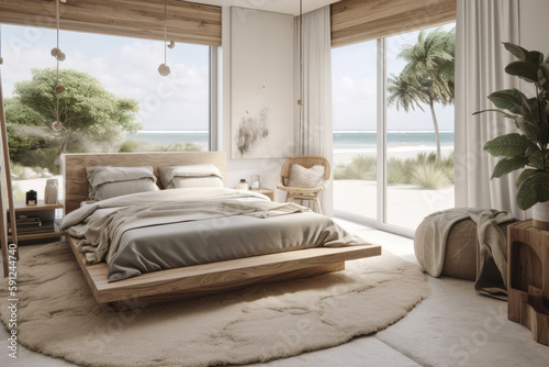 The Modern Bedroom - Sundeck on Sea view for vacation and summer. Generative AI © AIproduction