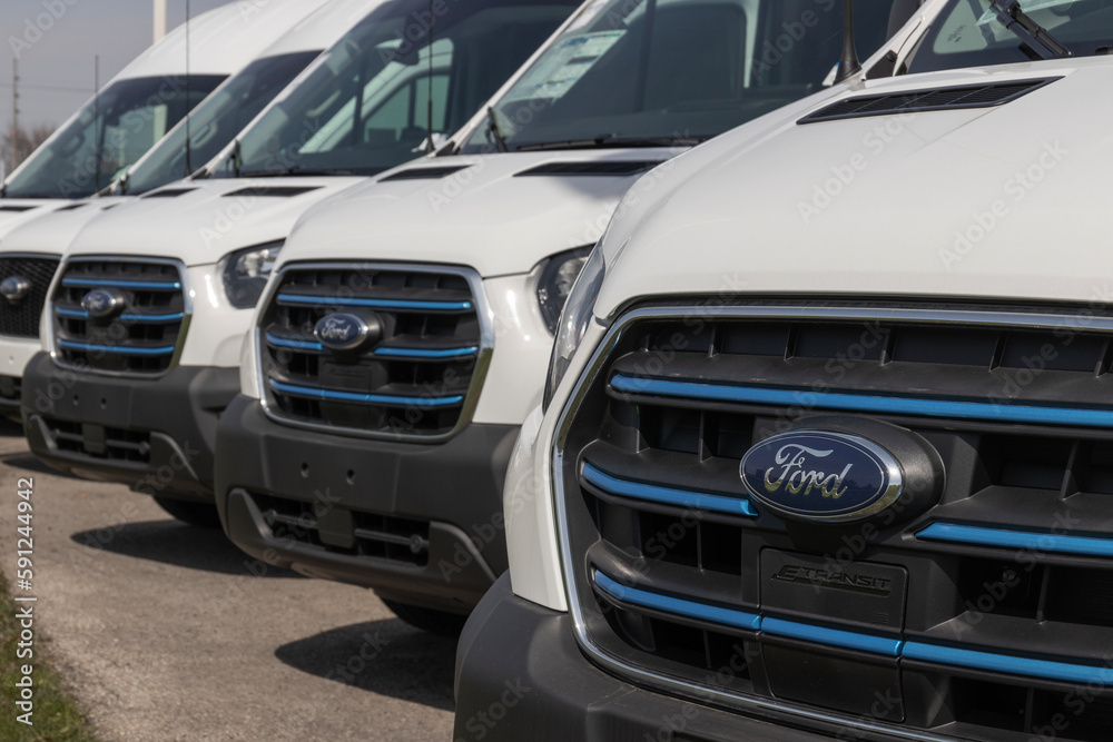 Ford ETransit Cargo Van display at a dealership. Ford offers the E