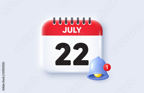 22th day of the month icon. Calendar date 3d icon. Event schedule date. Meeting appointment time. 22th day of July month. Calendar event reminder date. Vector