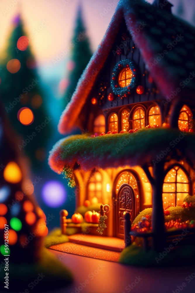 Beleuchtetes Haus im Märchenstil
