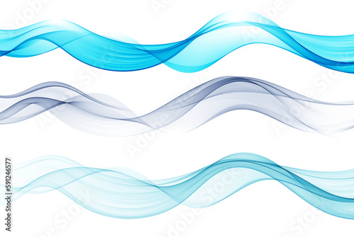 Blue flow transparent wave, smoky wave, set.