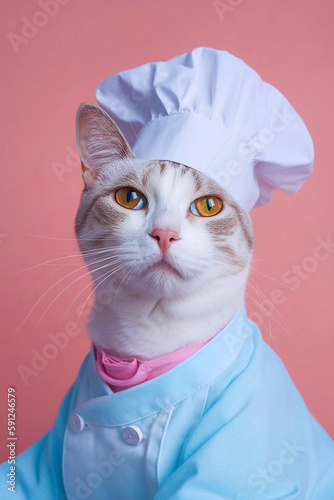 Cat dressed in a chef's outfit, vintage style illustration, Generative AI © PaputekWallArt