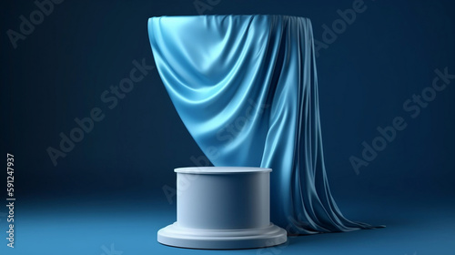 3D render of a pedestal with flying curtains in the background, made for cosmetic or product presentation. ai generative