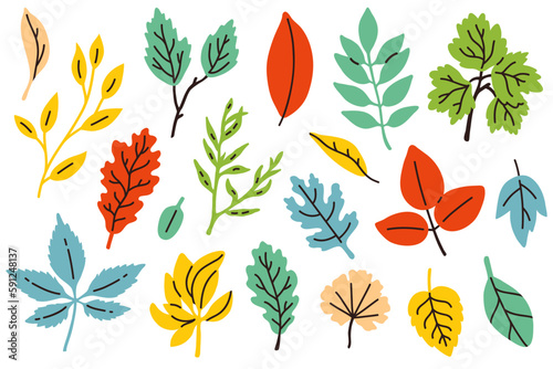 Vector illustration set of cute doodle colored autumn leaves for digital stamp,greeting card,sticker,icon,design