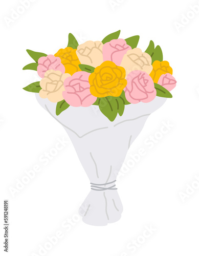 Vector illustration of cute doodle bouquet with roses for digital stamp,greeting card,sticker,icon,design © boyusya