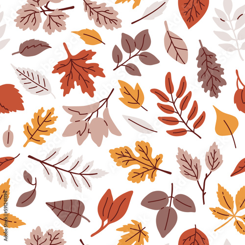 Vector seamless background pattern with autumn leaves silhouettes for surface pattern design 
