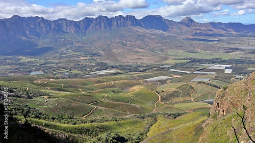 wine farms aerial view  from the mountains in Stellenbosch  Cape Town  South Africa 